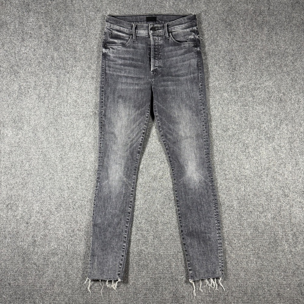 Mother Denim Stunner Ankle Fray Friday The 13th Washed Black Skinny Jean Size 26